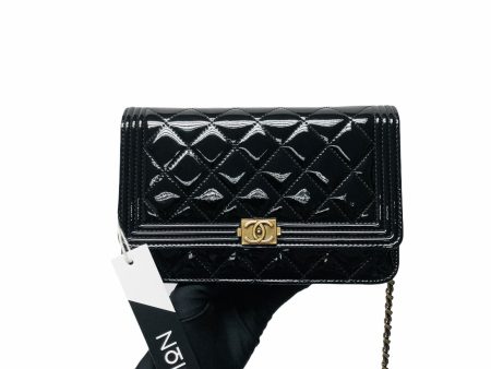 Boy Wallet On Chain Patent Black GHW Online Hot Sale