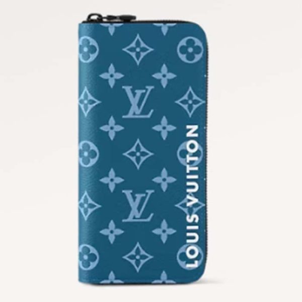 Louis Vuitton LV Unisex Zippy Vertical Wallet Atlantic Blue Monogram Coated Canvas Supply