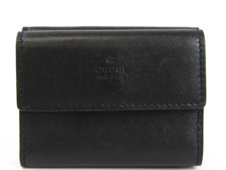 Gucci 030 1502 1598 Unisex Leather Wallet (tri-fold) Black on Sale