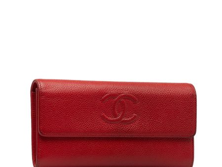 Chanel CC Caviar Flap Wallet Leather Long Wallet in Good condition Online