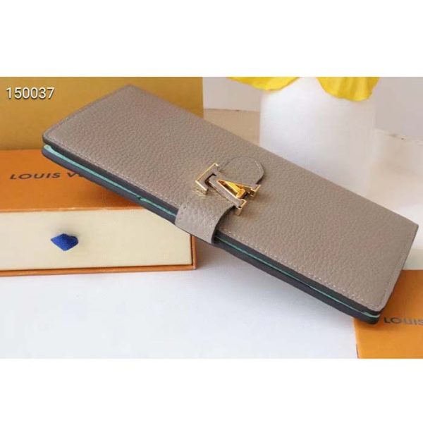 Louis Vuitton LV Unisex Vertical Wallet Galet Beige Aquamarine Blue Taurillon Cowhide Leather Sale