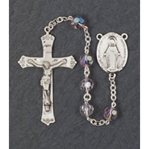 7mm Silver Swarovski Crystal Round Amethyst Rosary Sale